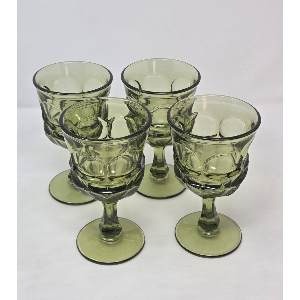 Vtg Fostoria Argus Olive Green Water Goblets Set of 4 HFM Henry Ford Museum MCM